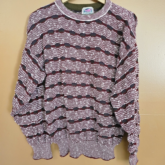 Puritan Classics Burgundy And White Knit Sweater - Picture 1 of 6